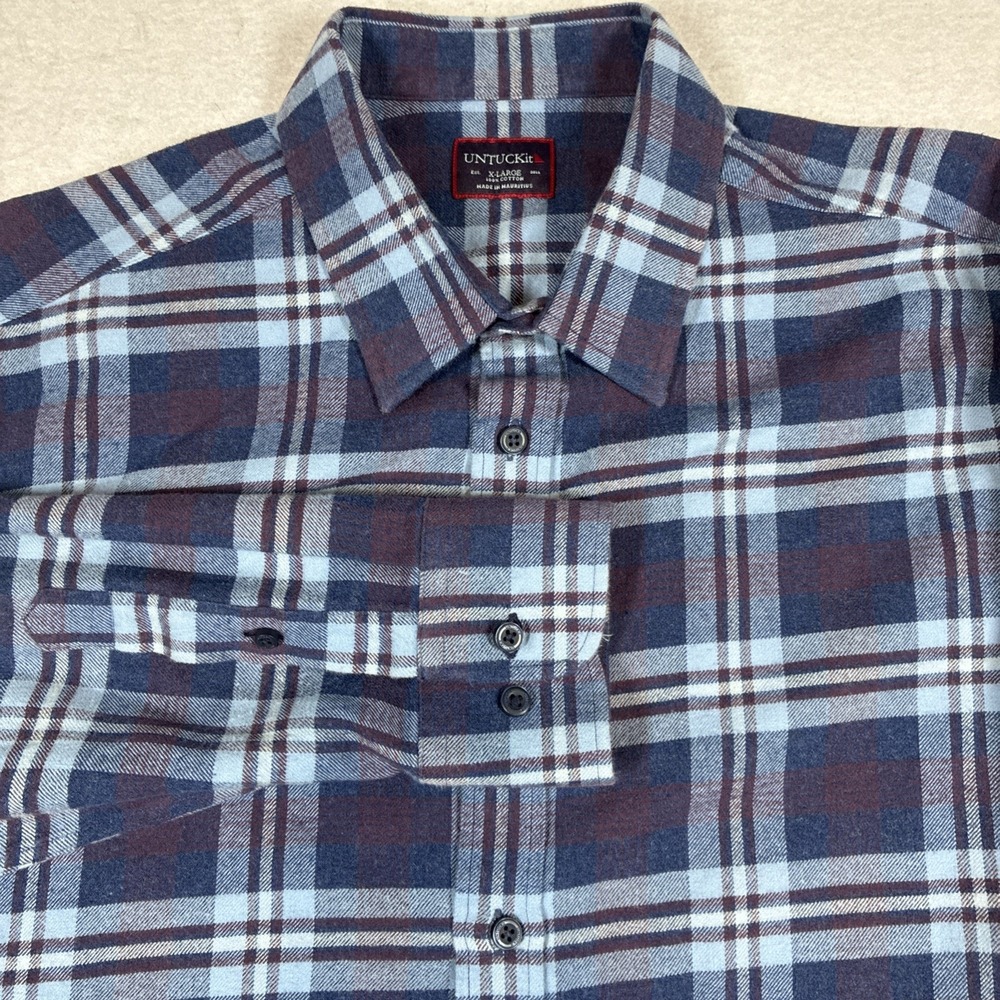 Untuckit Barrington Long‎ Sleeve Flannel Red Blue Plaid Mens XL Outdoors Casual